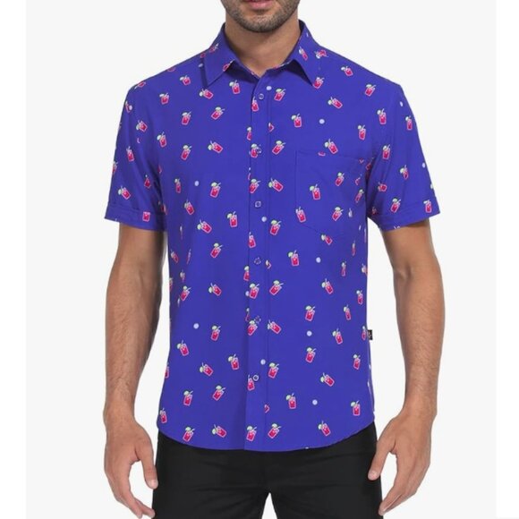 LRD Men's Novelty Casual Button Down Shirt Short Sleeve Dress Shirt - Picture 1 of 10